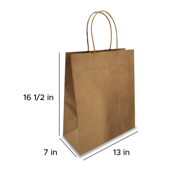 13" x 7" x 16 1/2" Natural Kraft Paper Shopping Bag with Handles Non-Printing - 300/Case