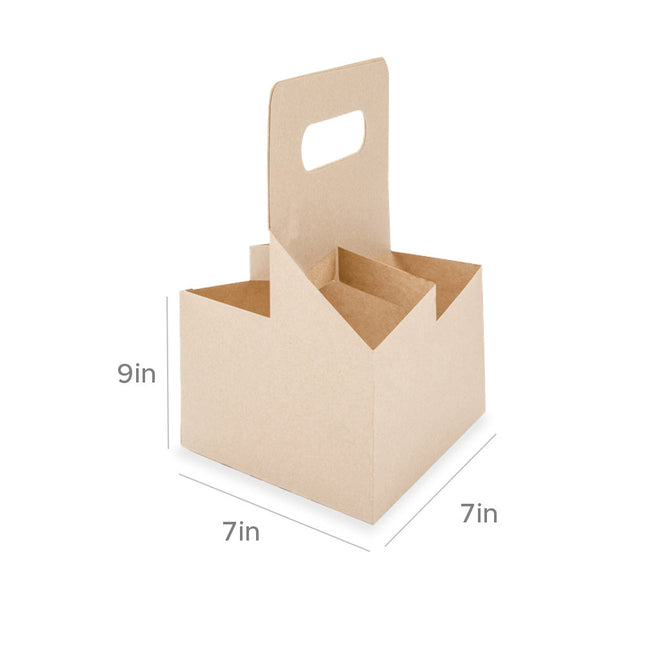 Corrugated Cardboard Four Cup Carrier Holder 7” X 7” X 9” 200pcs/Case