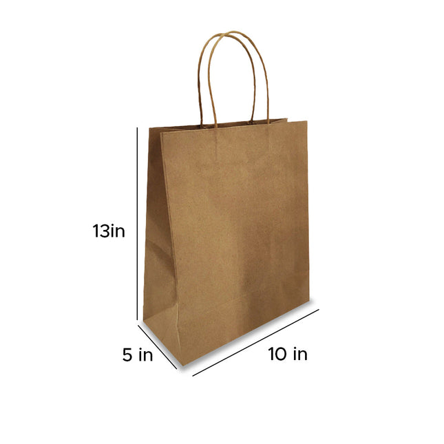 Kraft Paper Shipping Bag with Handle Non-Printing Size：10” X 5” X 13” 250pcs/Case