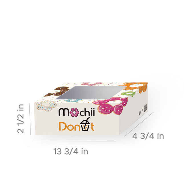 [Customize] White Cardboard Full Color Printing Mochi Donut  Box for 6pcs w. PE Window 13 3/4” X 4 3/4” X 2 1/2”( Customize )
