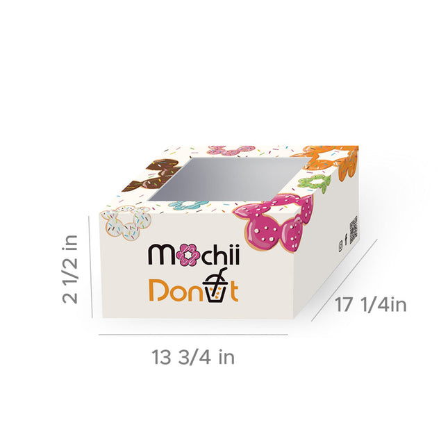 [Customize] White Cardboard Full Color Printing Mochi Donut  Box for 12pcs w. PE Window 13 3/4” X 17 1/4” X 2 1/2”( Customize )