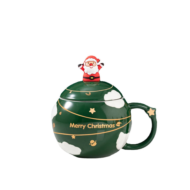 Ceramic Christmas Mug With Handle And Lid Cute Santa Coffee Mug Hot Chocolate Cup Tea Mug Tabletop Decoration