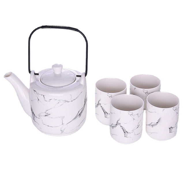 New Bone Porcelain Kung Fu Tea Set With Four Cups Nordic Marble Pattern