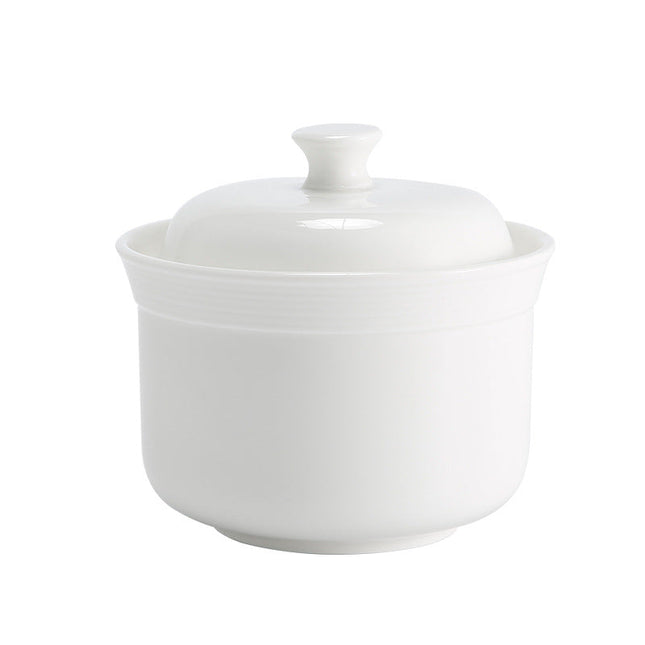 White Ceramic Soup Cup With Lid Cookware For Restaurant Hotel