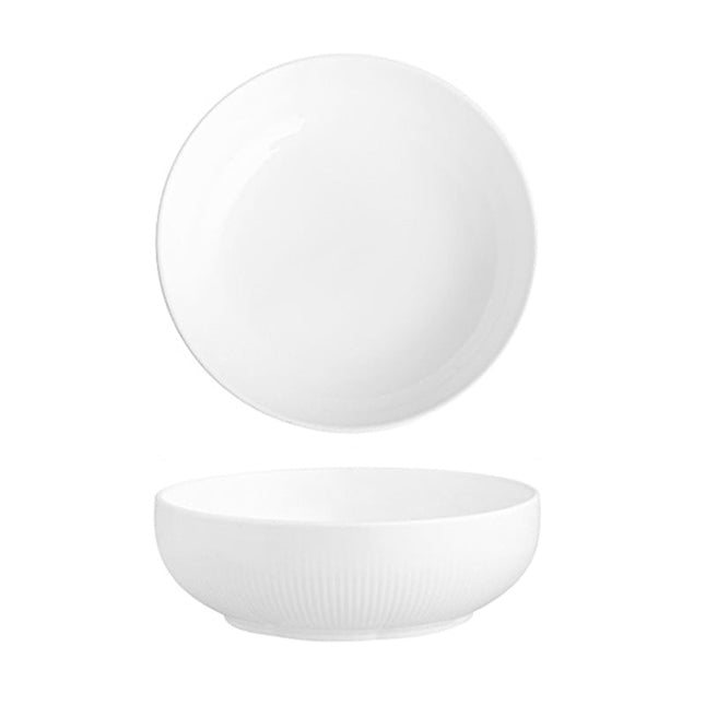 White Ceramic Ribbed Rim Serving Bowl ( Noodles / Ramen / Salad ) For Restaurant And Hotel