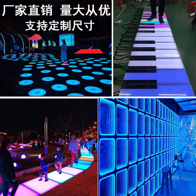 LED Interactive Floor Light Piano Keys Background Luminous Wall Round Square Mirror Music Floor Lamp
