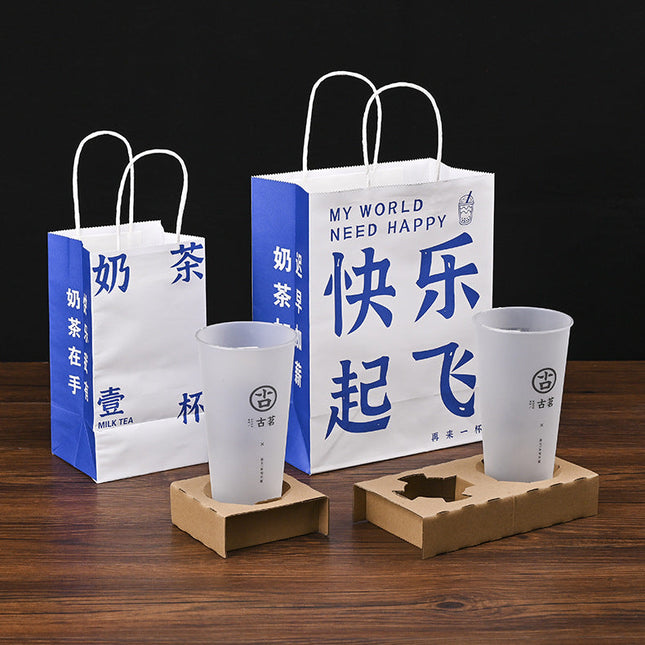 [Customize] Paper Four Cup Bag with Handle 120gsm Size 9” X 9” X 10 1/4” 250pcs/Case