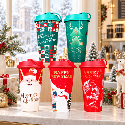Diameter 90-520ml / 18oz Christmas PP Injection Cup (IML, 5 Assorted Designs Included) 500pcs/Case