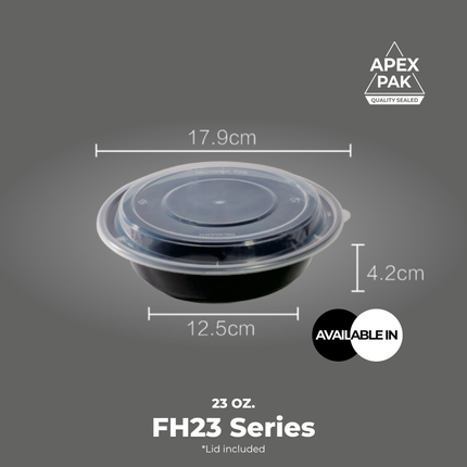 [FH23 Series] 23 oz. Round Microwavable Heavy Weight Container with Lid 7" [150pcs/cs]
