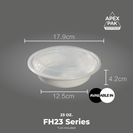 [FH23 Series] 23 oz. Round Microwavable Heavy Weight Container with Lid 7" [150pcs/cs]