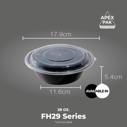 [FH29 Series] 28 oz. Round Microwavable Heavy Weight Container with Lid 7" [150pcs/cs]