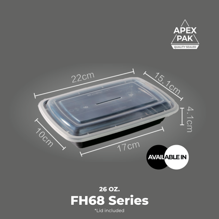 [FH68 Series] 26 oz. Rectangular Microwavable Heavy Weight Container with Lid 8 3/4" x 6" x 1 1/2" [150pcs/cs]