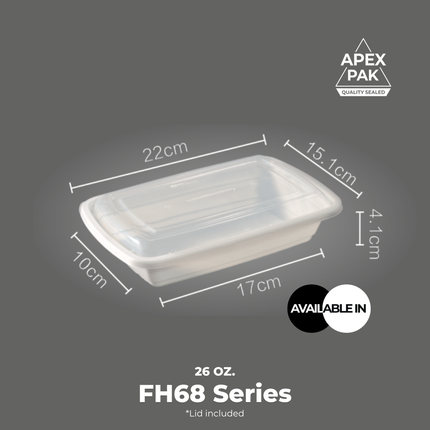 [FH68 Series] 26 oz. Rectangular Microwavable Heavy Weight Container with Lid 8 3/4" x 6" x 1 1/2" [150pcs/cs]