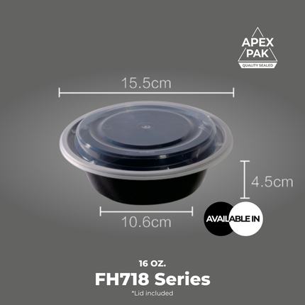 [FH718 Series] 16 oz. Round Microwavable Heavy Weight Container with Lid 6 1/4" [150pcs/cs]