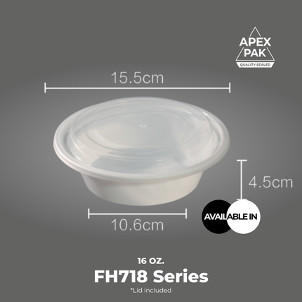 [FH718 Series] 16 oz. Round Microwavable Heavy Weight Container with Lid 6 1/4" [150pcs/cs]