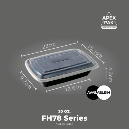 [FH78 Series] 30 oz. Rectangular Microwavable Heavy Weight Container with Lid 8 3/4" x 6" x 1 3/4" [150pcs/cs]