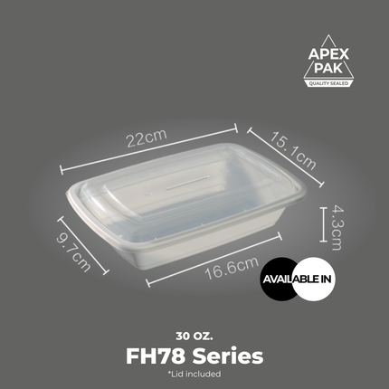 [FH78 Series] 30 oz. Rectangular Microwavable Heavy Weight Container with Lid 8 3/4" x 6" x 1 3/4" [150pcs/cs]