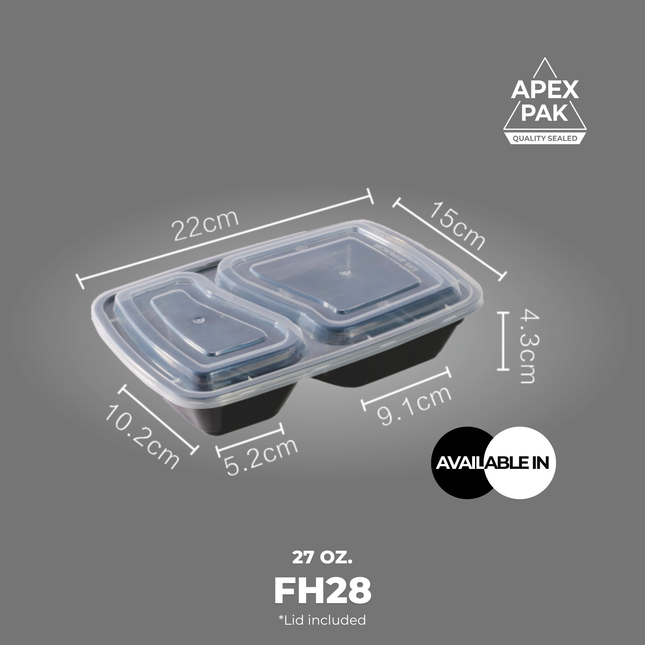 [FH28] AP 27 oz. Rectangular Microwavable Heavy Weight Container with Lid 8 3/4" x 6" x 1 3/4" [150pcs/cs]