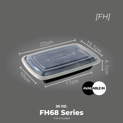 [FH68 Series] 26 oz. Rectangular Microwavable Heavy Weight Container with Lid 8 3/4" x 6" x 1 1/2" [150pcs/cs]