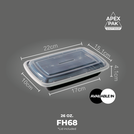 [FH68] AP 26 oz. Rectangular Microwavable Heavy Weight Container with Lid 8 3/4" x 6" x 1 1/2" [150pcs/cs]