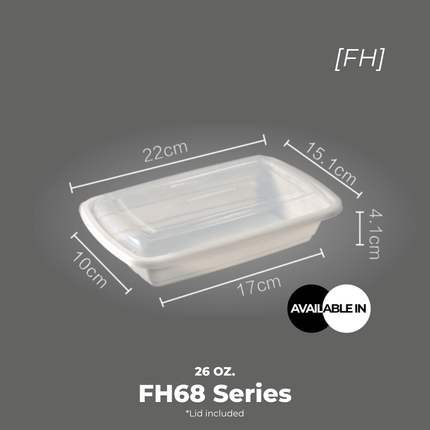 [FH68 Series] 26 oz. Rectangular Microwavable Heavy Weight Container with Lid 8 3/4" x 6" x 1 1/2" [150pcs/cs]