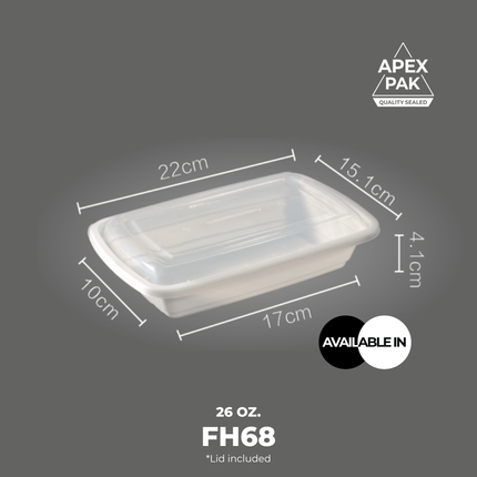 [FH68] AP 26 oz. Rectangular Microwavable Heavy Weight Container with Lid 8 3/4" x 6" x 1 1/2" [150pcs/cs]