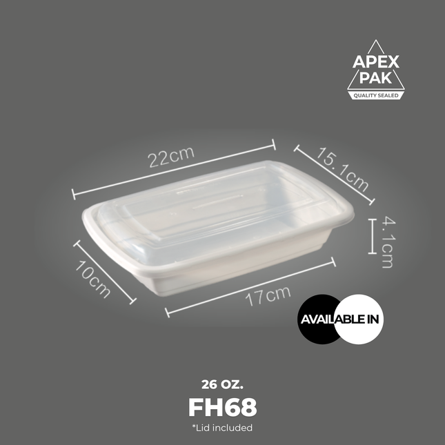 [FH68] AP 26 oz. Rectangular Microwavable Heavy Weight Container with Lid 8 3/4" x 6" x 1 1/2" [150pcs/cs]