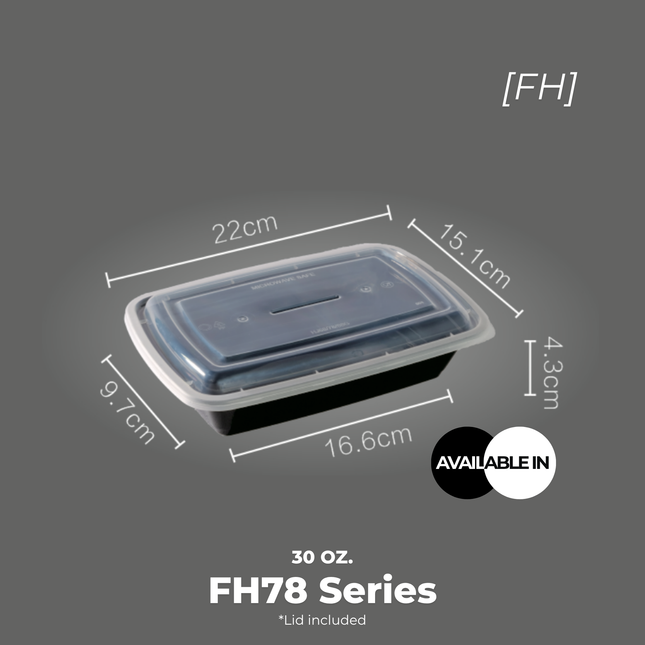 [FH78 Series] 30 oz. Rectangular Microwavable Heavy Weight Container with Lid 8 3/4" x 6" x 1 3/4" [150pcs/cs]
