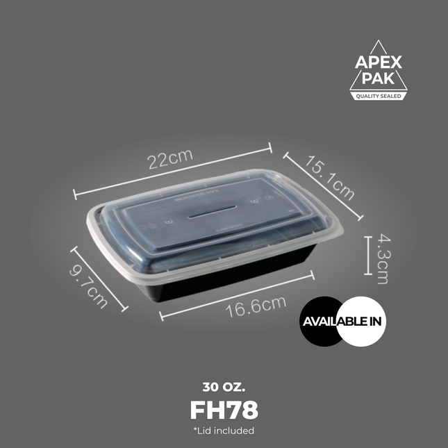 [FH78] AP 30 oz. Rectangular Microwavable Heavy Weight Container with Lid 8 3/4" x 6" x 1 3/4" [150pcs/cs]