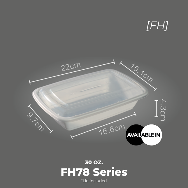 [FH78 Series] 30 oz. Rectangular Microwavable Heavy Weight Container with Lid 8 3/4" x 6" x 1 3/4" [150pcs/cs]