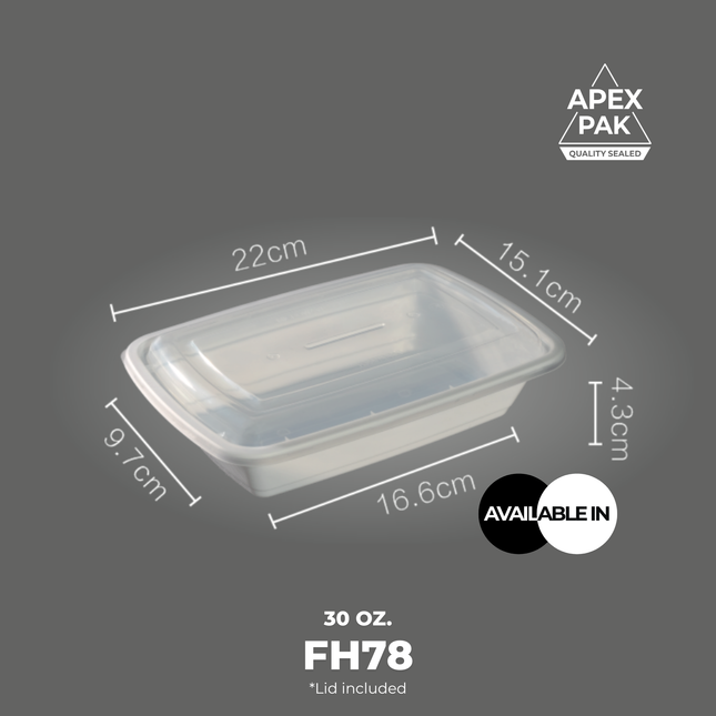 [FH78] AP 30 oz. Rectangular Microwavable Heavy Weight Container with Lid 8 3/4" x 6" x 1 3/4" [150pcs/cs]
