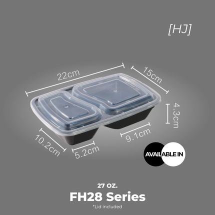 [FH28 Series] 27 oz. Rectangular Microwavable Heavy Weight Container with Lid 8 3/4" x 6" x 1 3/4" [150pcs/cs]