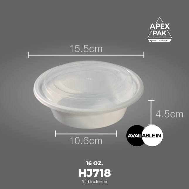 [HJ718] AP 16 oz. Round Microwavable Heavy Weight Container with Lid 6 1/4" [150pcs/cs]