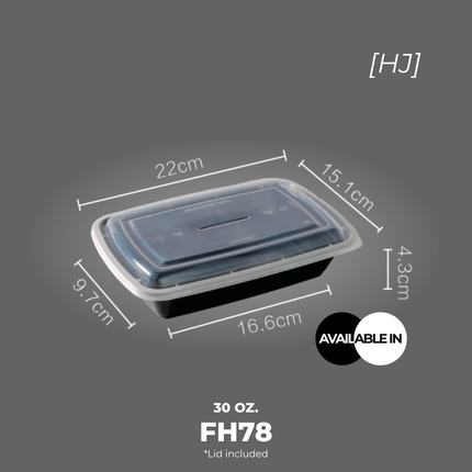 [FH78 Series] 30 oz. Rectangular Microwavable Heavy Weight Container with Lid 8 3/4" x 6" x 1 3/4" [150pcs/cs]