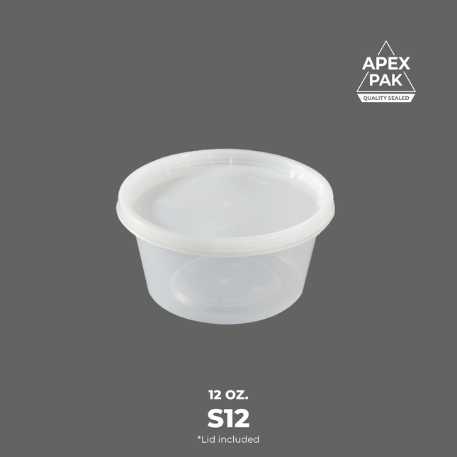[S12] 12 oz. Round Microwavable Translucent Plastic Deli Container and Lid Combo Pack 4 1/2" [240pcs/cs]