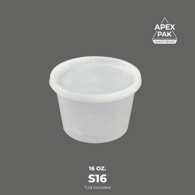 [S16] 16 oz. Round Microwavable Translucent Plastic Deli Container and Lid Combo Pack 4 1/2" [240pcs/cs]