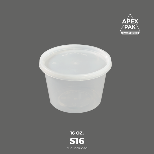 [S16] AP 16 oz. Round Microwavable Translucent Plastic Deli Container and Lid Combo Pack 4 1/2" [240pcs/cs]