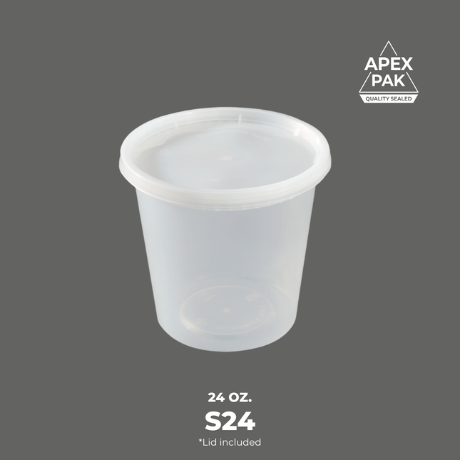 [S24] AP 24 oz. Round Microwavable Translucent Plastic Deli Container and Lid Combo Pack 4 1/2" [240pcs/cs]