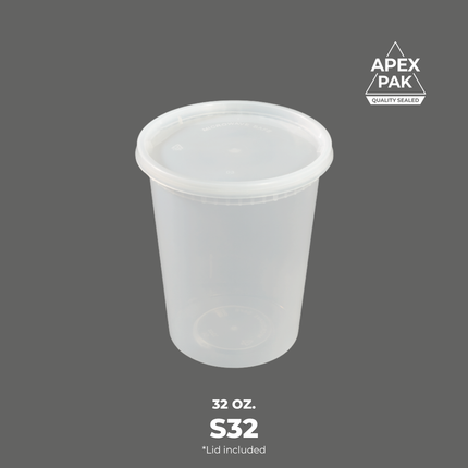 [S32] 32 oz. Round Microwavable Translucent Plastic Deli Container and Lid Combo Pack 4 1/2" [240pcs/cs]