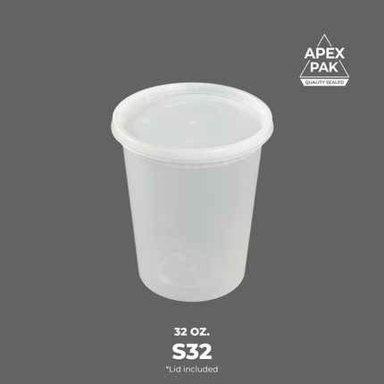 [S32] AP 32 oz. Round Microwavable Translucent Plastic Deli Container and Lid Combo Pack 4 1/2" [240pcs/cs]