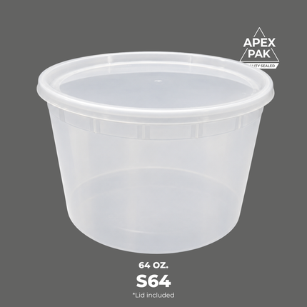 [S64] 64 oz. Round Microwavable Translucent Plastic Deli Container and Lid Combo Pack 4 1/2" [120pcs/cs]