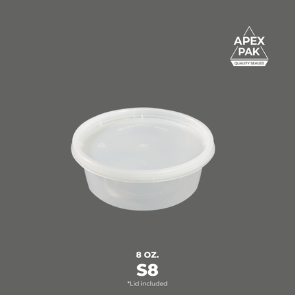 [S8] 8 oz. Round Microwavable Translucent Plastic Deli Container and Lid Combo Pack 4 1/2" [240pcs/cs]