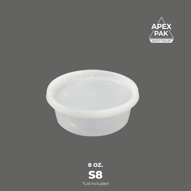 [S8] 8 oz. Round Microwavable Translucent Plastic Deli Container and Lid Combo Pack 4 1/2" [240pcs/cs]