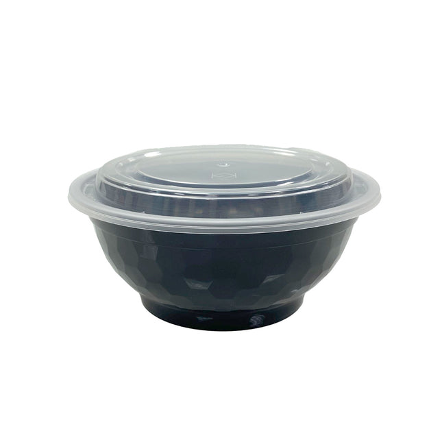 36盎司（B36）黑色圆形可微波食品塑料汤面碗，带盖子，7英寸 - 150套/箱