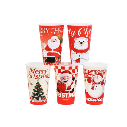 Diameter 90-500ml / 16oz PP Injection Cup Flat Bottom (IML, 5 Assorted Designs Included) 500pcs/Case
