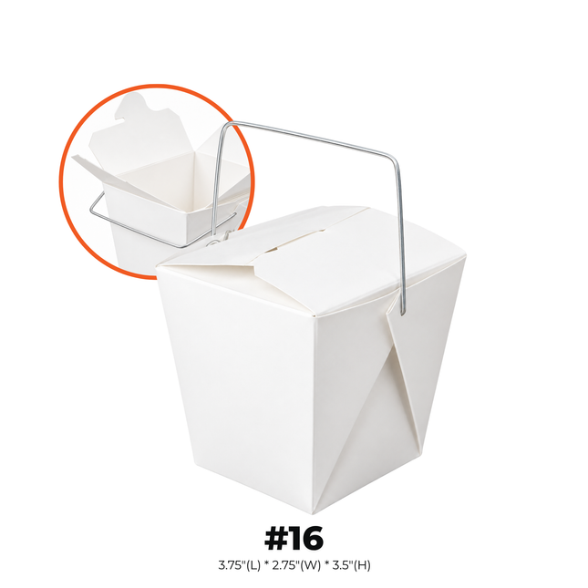 #16 Food Pail 16 oz. White Chinese / Asian Paper Take-Out Container with Wire Handle - 500pcs/Case