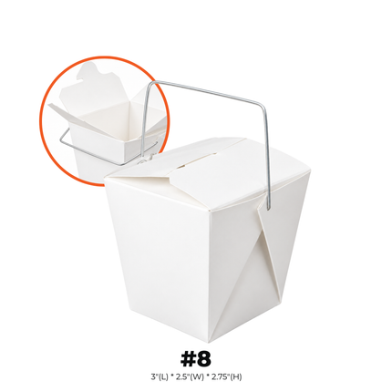 #8 Food Pail 8 oz. White Chinese / Asian Paper Take-Out Container with Wire Handle - 1000pcs/Case