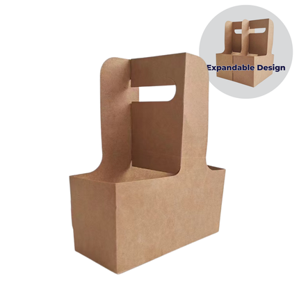 Expandable Corrugated Cardboard Two Cup Carrier Holder (with handle) 200pcs/Case