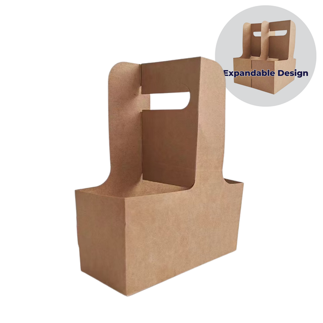 Expandable Corrugated Cardboard Two Cup Carrier Holder (with handle) 200pcs/Case
