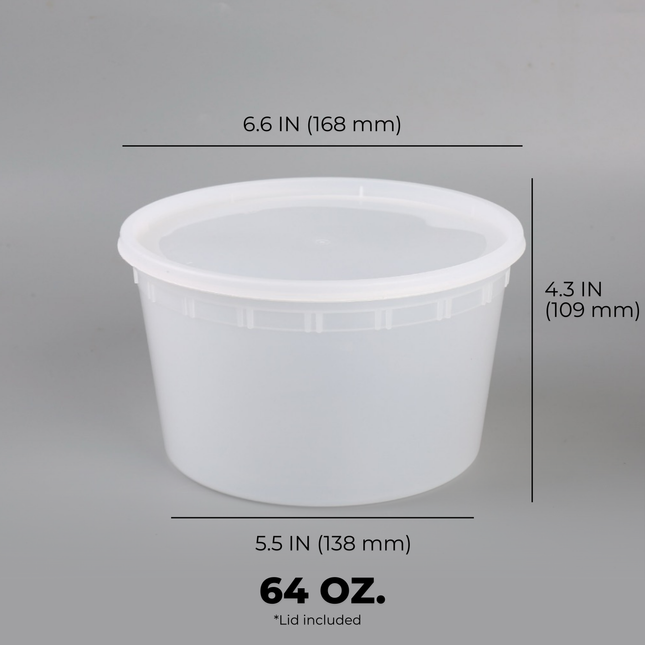 Microwavable Translucent Plastic Deli Container and Lid Combo Pack - 64 oz. - 120/Case